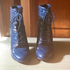 Crocodile blue lace up boots